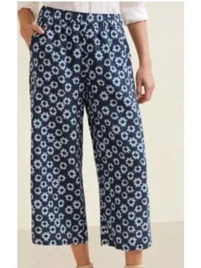 Garnet Hill Linen Floral Ikat Print Wide Leg Crop